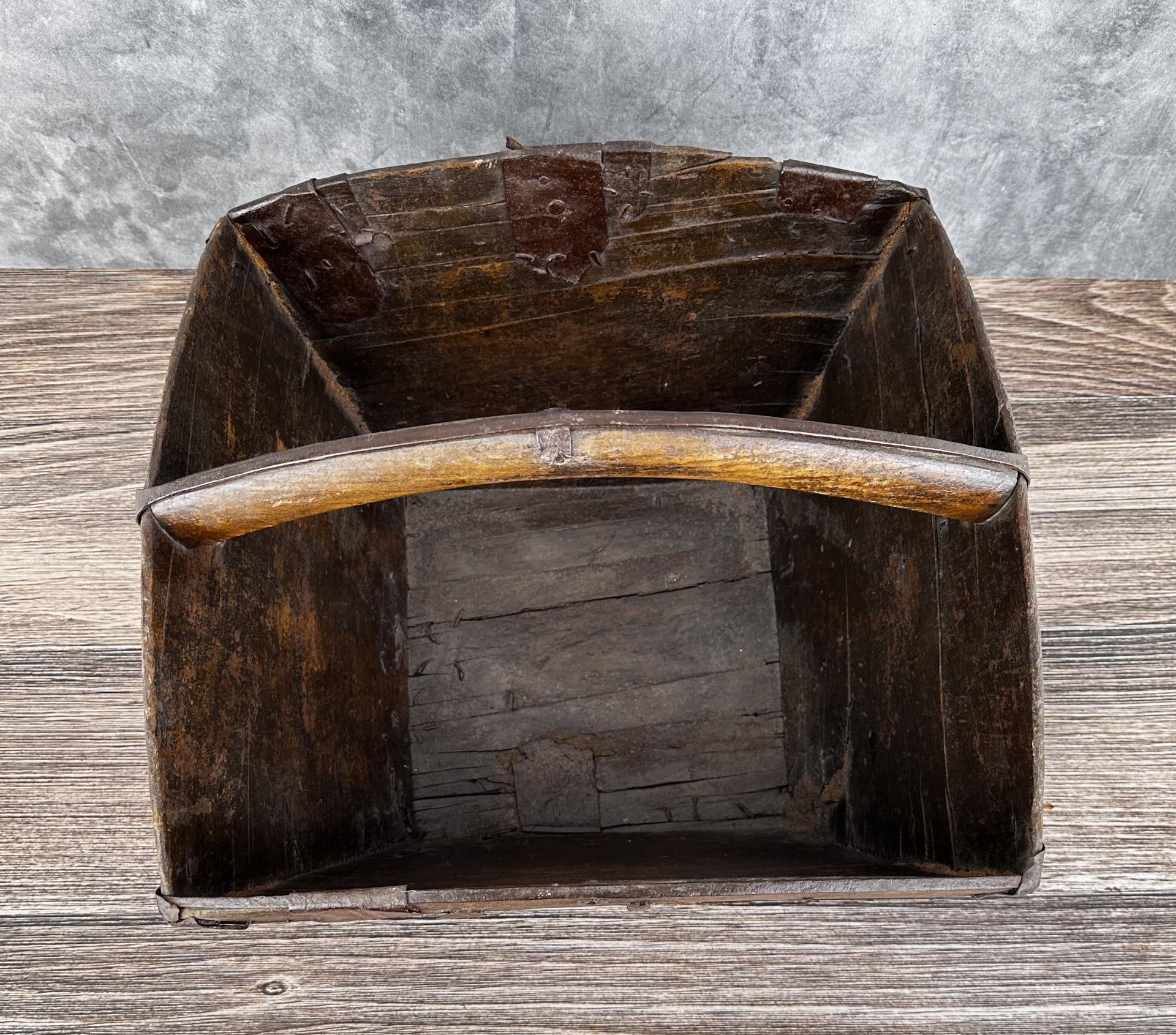 Antique Chinese Wood Rice Bucket Basket