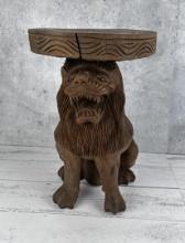 Carved Wood Lion Plant Stand