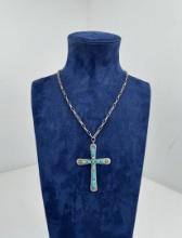 Navajo Sterling Silver Turquoise Cross Necklace