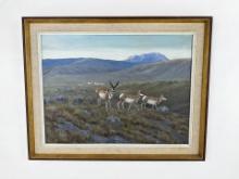 Les Peters Antelope Oil on Canvas Painting