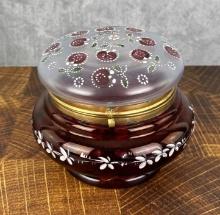 Victorian Cranberry Glass Dresser Box