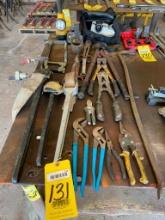LOT OF HAND TOOLS CONSISTING OF: bolt cutters, shears, plyers, cordless light, Drill Doctor 750X,