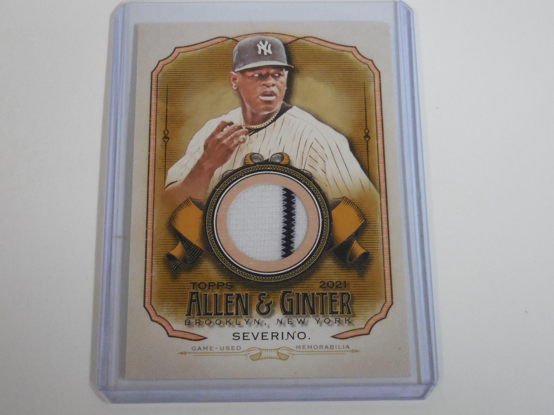 2021 TOPPS ALLEN GINTER LUIS SEVERINO GAME USED JERSEY CARD W/ PINSTRIPE YANKEES