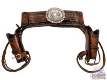 Ladies Tooled Leather Dual Single Action Revolver Holster Cartridge Belt