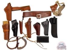 Lot of Assorted Leather Tooled Holsters, Belts, Nylon Holster, Shoulder Holster