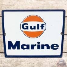 Gulf Marine Gasoline SS Porcelain Pump Plate Sign w/ Logo