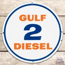 Superb Gulf Diesel 2 SS Porcelain Gas Pump Plate Sign