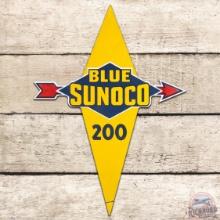 Blue Sunoco 200 Gasoline Die Cut SS Porcelain Pump Plate Sign