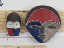 2 Vintage Wooden African Masks, Hand Carved & Painted (ONE$) AFRICAN ART