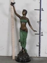 Beautiful 29" Bronze Statue on Marble Base of Lady Holding a Dove BRONZE ART