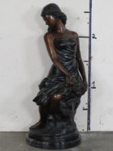 XXL Beautiful Bronze Statue on Marble Base of a Sitting Lady in 19th Century BRONZE ART