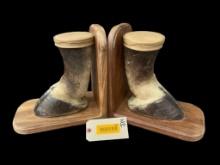 Pair of Giraffe foot bookends mounted on wood bases, 11 inches tall, x 6" wide, rare taxidermy