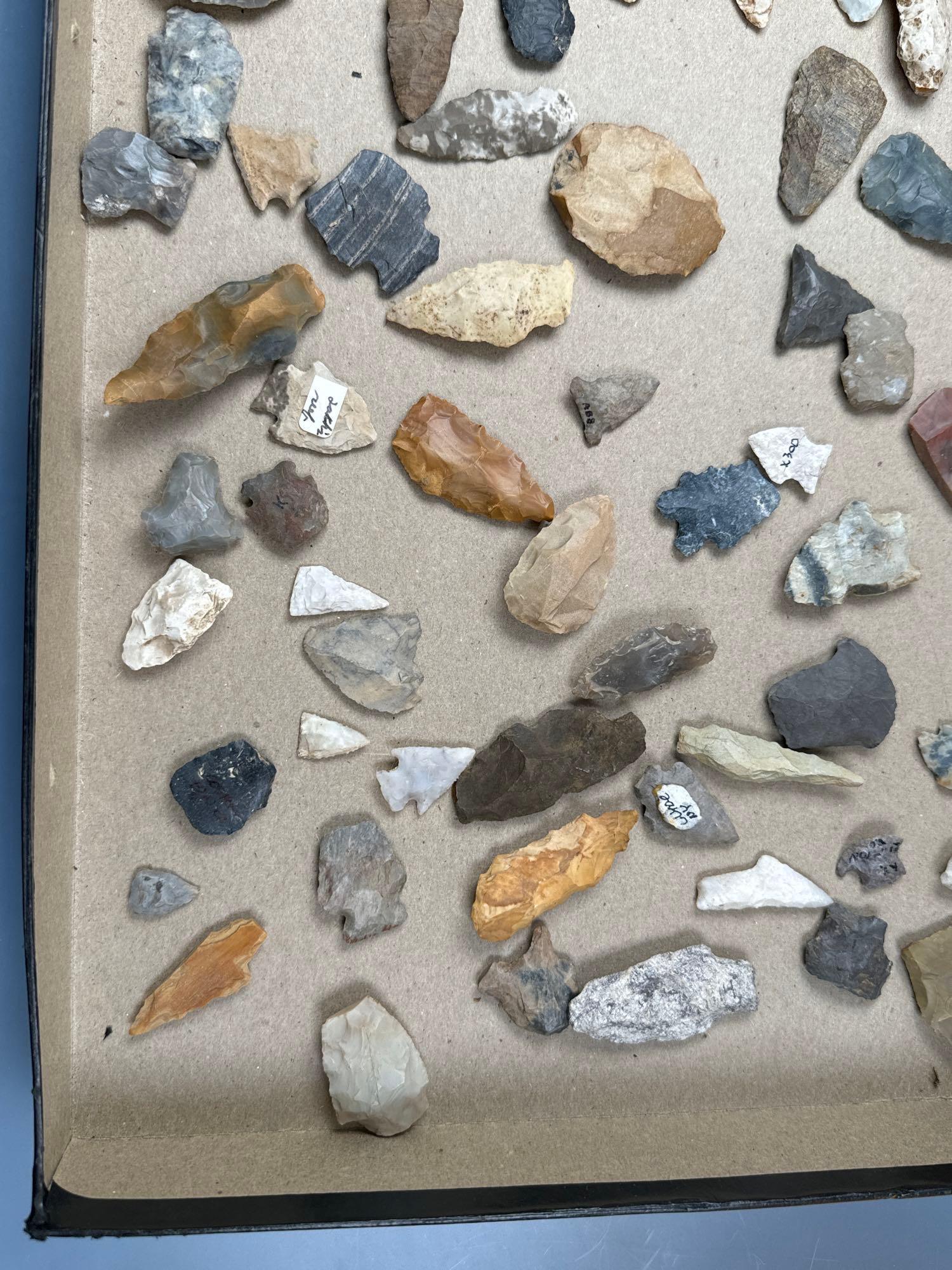 Large Flat of Various Points, Tools, Found in Midwest and Central US States, Longest is 2 3/4"