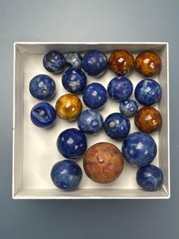 Superb Lot of Early Glazed Bennington Clay Marbles, Blue and Amber Colors, Ex: Burley Museum Collect