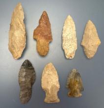 Lot of 7 Various Points, Longest is 3 1/16", Found in Wake Co., North Carolina