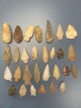 29 Various Quartz and Quartzite Points, Found in Joppa, Maryland, Longest is 2 3/4"