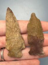 Pair of Nice Jasper Points, Found in Jim Thorpe Area in Pennsylvania, Longest is 2 1/2"