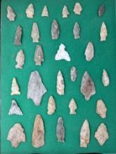 Lot of 30 Various Arrowheads, Rhyolite, Quartzite, Found in Jim Thorpe Area in Pennsylvania, Longest