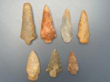 6 Various Points, Some are Semi-Translucent, Found in North Carolina, Longest is 2 3/8"