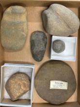 Lot of Various Artifacts, Axe, Hammerstone, Longest is 6 1/2", Found in NJ and PA, Ex: Kauffman Coll