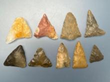 8 Triangles+1 Side Notch Arrowhead, Longest is 1 1/4", Found on Taylors Island, MD,