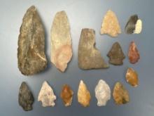 14 Various Artifacts, Arrowheads, Longest is 3 12", Found on Taylors Island, MD, Ex: Vandergrift