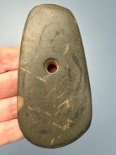 FINE 3 3/4" Banded Slate Pendant, Drilled, Found in Delaware, Ex: Vandegrift Collection