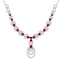 23.80 Ctw SI2/I1 Ruby And Diamond 14K White Gold Victorian Style Necklace