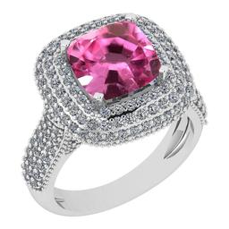 Certified 4.26 Ctw VS/SI1 Pink Sapphire And Diamond 14K White Gold Ring