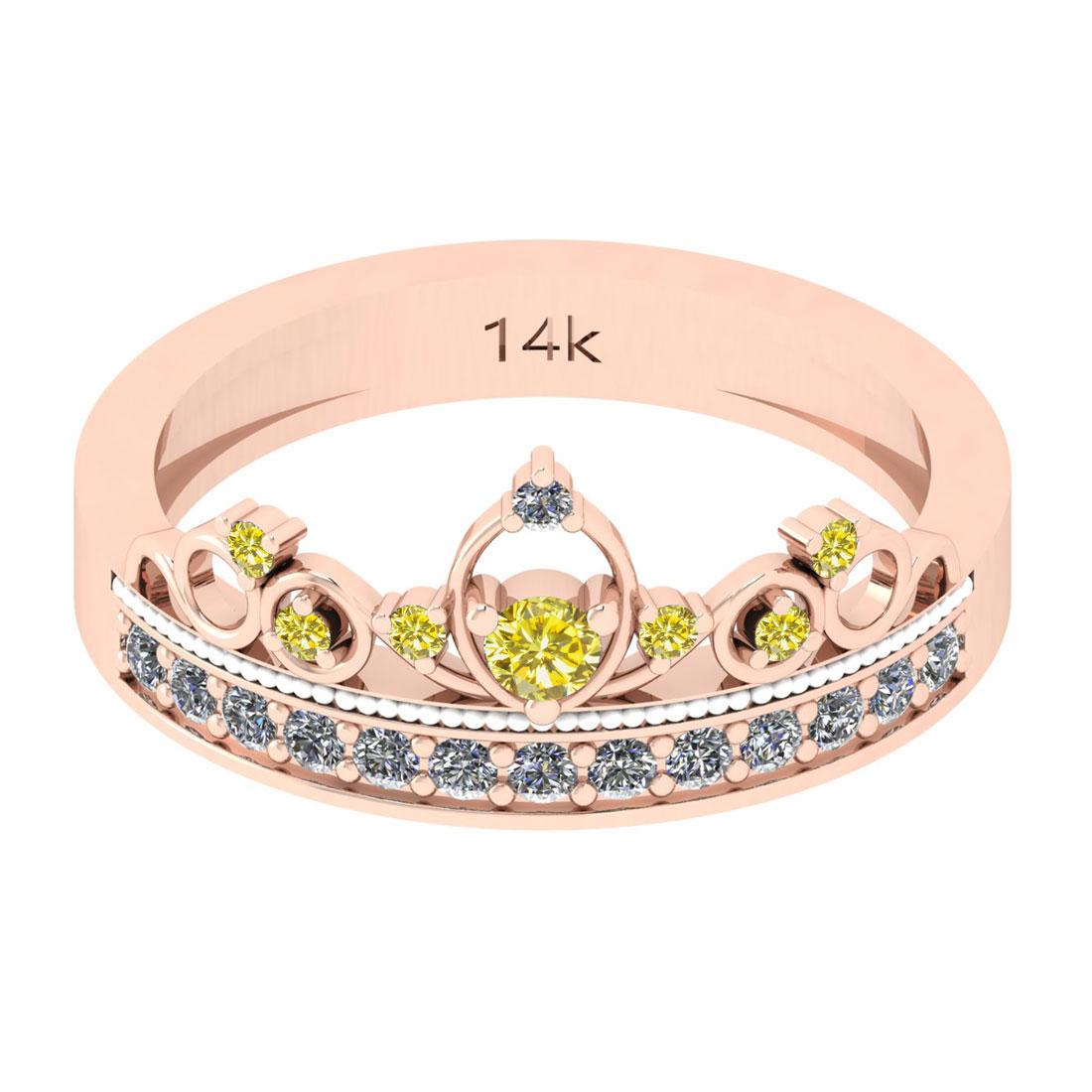 0.27 Ctw I2/I3 Treated Fancy Yellow And White Diamond 14K Rose Gold Eternity Band Ring