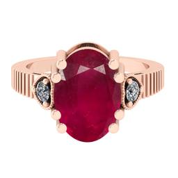 5.60 CtwSI2/I1 Ruby And Diamond 14K Rose Gold Vintage Style Ring