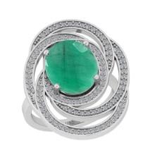 5.53 Ctw I2/I3 Emerald And Diamond 14K White Gold Engagement Ring