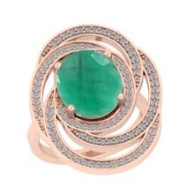 5.53 Ctw I2/I3 Emerald And Diamond 14K Rose Gold Engagement Ring