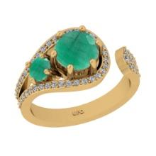 1.79 Ctw I2/I3 Emerald And Diamond 14K Yellow Gold Engagement Ring