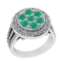 1.42 Ctw SI2/I1 Emerald And Diamond 14K White Gold Engagement Ring