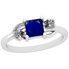 0.60 Ctw SI2/I1 Blue Sapphire And Diamond 14K White Gold Ring