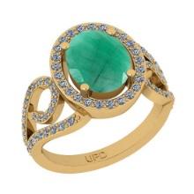 2.90 Ctw SI2/I1 Emerald And Diamond 14K Yellow Gold Ring