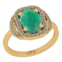 2.32 Ctw SI2/I1 Emerald And Diamond 14K Yellow Gold Engagement Ring