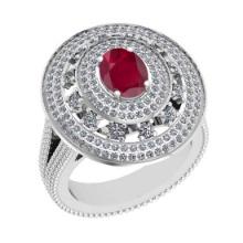 2.46 Ctw SI2/I1Ruby and Diamond 14K White Gold Engagement Ring