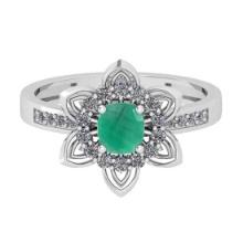 0.76 Ctw SI2/I1Emerald and Diamond 14K White Gold Engagement Ring