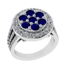 1.42 Ctw SI2/I1 Blue Sapphire And Diamond 14K White Gold Engagement Ring