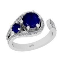 1.79 Ctw I2/I3 Blue Sapphire And Diamond 14K White Gold Engagement Ring