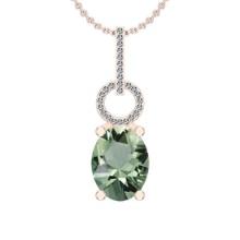 Certified 13.55 Ctw I2/I3 Green Amethyst And Diamond 14K Rose Gold Pendant