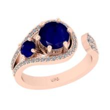 1.79 Ctw I2/I3 Blue Sapphire And Diamond 14K Rose Gold Engagement Ring