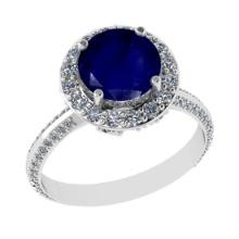 3.26 Ctw I2/I3 Blue Sapphire And Diamond 14K White Gold Engagement Ring