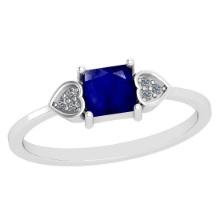 0.53 Ctw SI2/I1 Blue Sapphire And Diamond 14K White Gold Ring