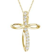 Swirl Diamond Cross Pendant Necklace in 14k Yellow Gold 0.50ctw