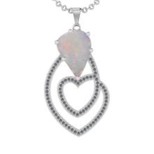5.09 Ctw SI2/I1 Opal and Diamond 14K White Gold Pendant Necklace