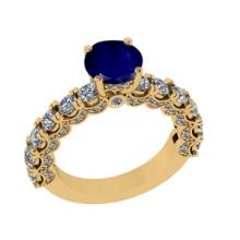 2.03 Ctw SI2/I1 Blue Sapphire and Diamond 14K Yellow Gold Engagement Ring
