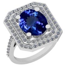 Certified 6.80 Ctw VS/SI1 Tanzanite And Diamond 14K White Gold Vintage Style Ring